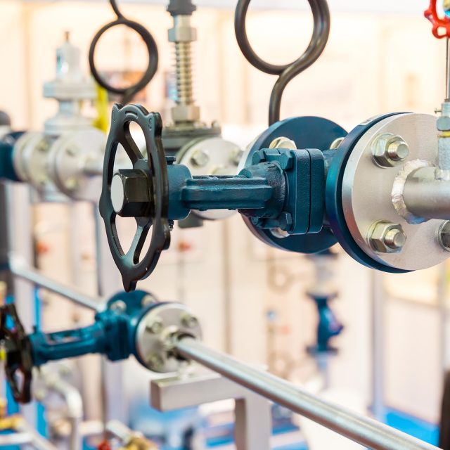 Gate valves, water pipeline, heat circuit. Thermal and pressure control station