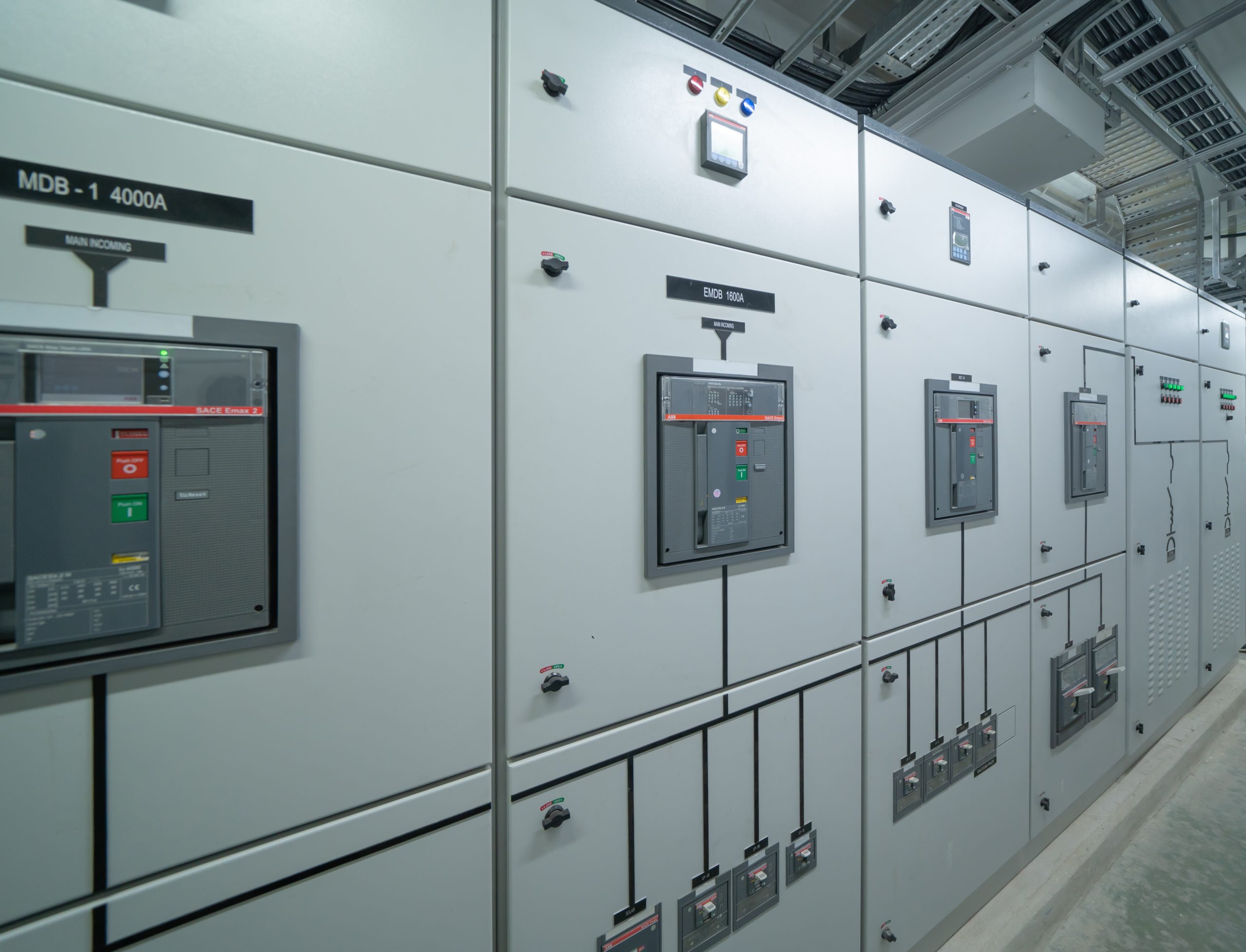 Electrical control panels in a building substation