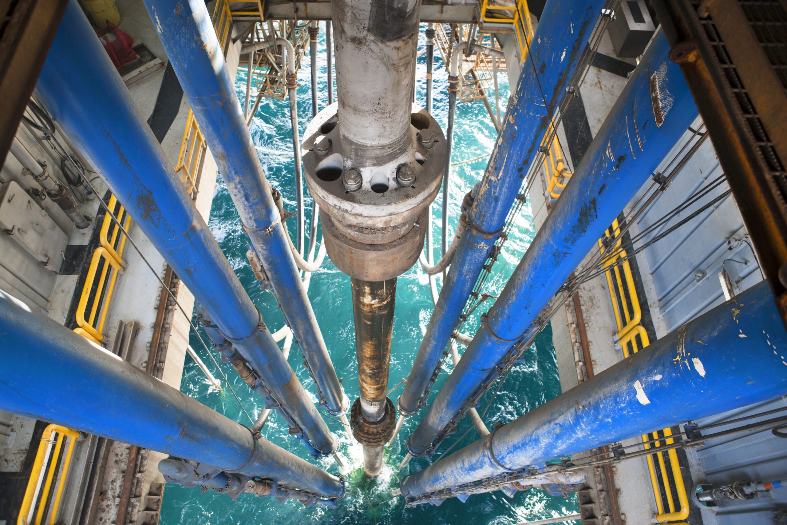 Offshore drilling riser and pipes above the sea